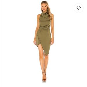 Camp Dress in Khaki - Halter Satin Dress